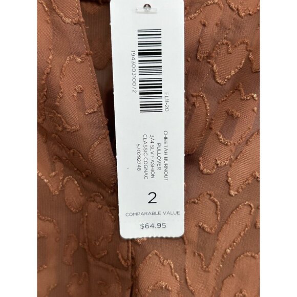 Chicos NWT Burnout Cheetah Print Blouse Size L Classic Copper 3/4 Sleeves - Picture 6 of 12